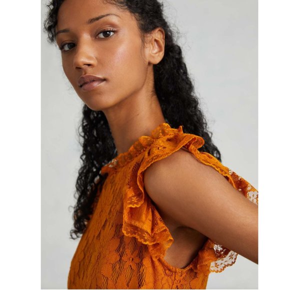 NEW Anthropologie Blue Tassel Tiered Lace Tunic Dress Gold Orange - Picture 2 of 5